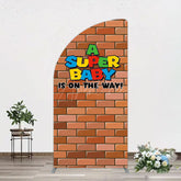 Aperturee - Aperturee Super Bricks Wall Cartoon Baby Shower Half Moon Arch Backdrop